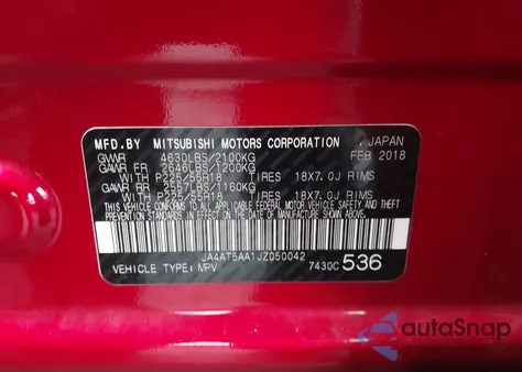 2018 Mitsubishi Eclipse Cross Le из США, поврежденный, VIN JA4AT4AA9JZ049702